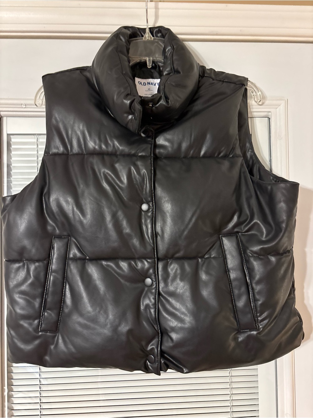 Old Navy Black Quilted Faux-Leather Puffer Vest